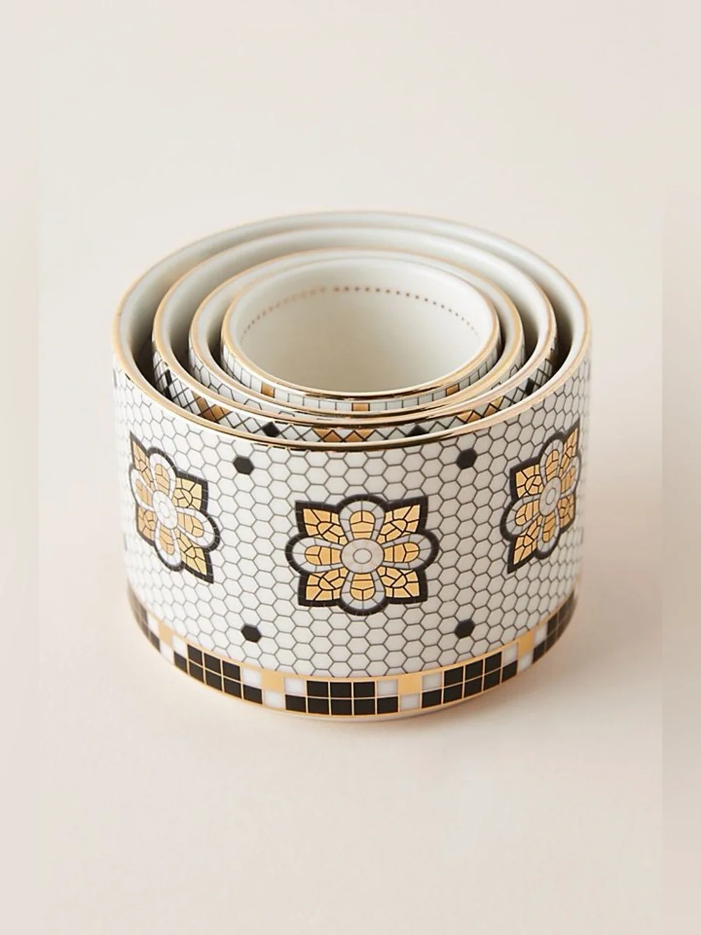 Bistro Tile Stoneware 24k Gold Accent Measuring Cups, Set of 4